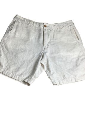 🛍️ 2/$25 J. Crew Men's 100% Linen Beige Tan micro striped shorts size 36